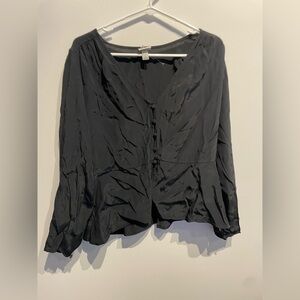 a new day Women's Long Sleeve Button-Front Top Black Size Medium New Without Tag